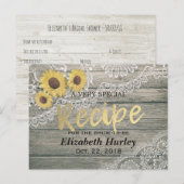 Rustic Wood Sunflower Vrijgezellenfeest Recipe Uitnodiging Briefkaart (Voorkant / Achterkant)