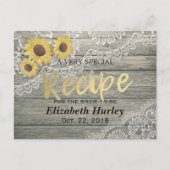Rustic Wood Sunflower Vrijgezellenfeest Recipe Uitnodiging Briefkaart (Voorkant)