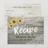 Rustic Wood Sunflower Vrijgezellenfeest Recipe Uitnodiging Briefkaart (Voorkant / Achterkant)