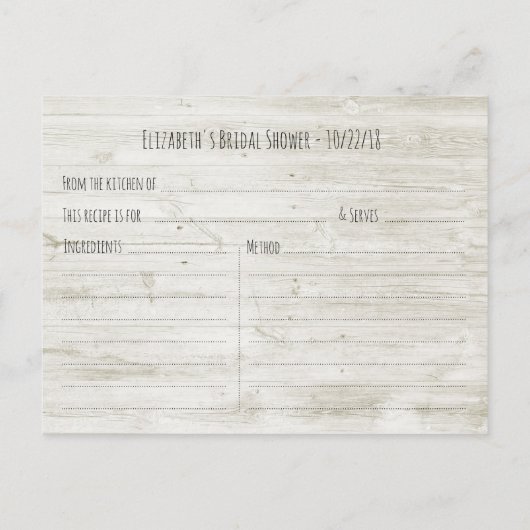 Rustic Wood Sunflower Vrijgezellenfeest Recipe Uitnodiging Briefkaart (Achterkant)