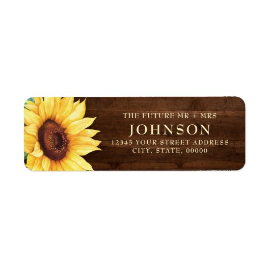 Rustic Wood Sunflower Waterverf Wedding Etiket (Voorkant)