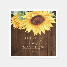 Rustic Wood Sunflower Waterverf Wedding Servet