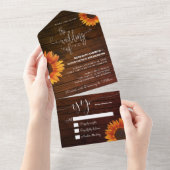 Rustic Wood Sunflower Wedding All In One Uitnodiging (Afscheurbaar)