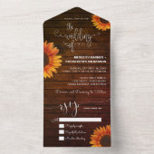 Rustic Wood Sunflower Wedding All In One Uitnodiging (Binnen)
