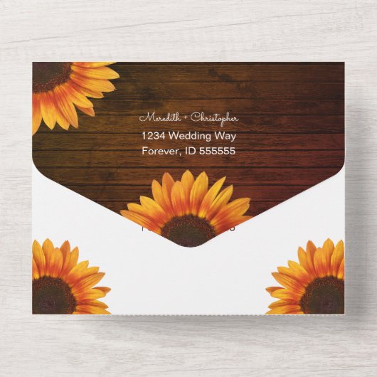 Rustic Wood Sunflower Wedding All In One Uitnodiging (Achterkant)