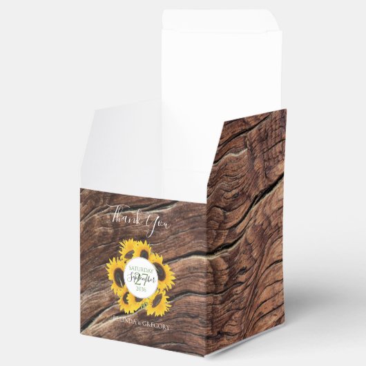 Rustic Wood & Sunflower Wedding Bedankdoosjes (Geopend)