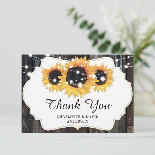 Rustic Wood Sunflower Wedding Bedankkaart (Staand voorkant)