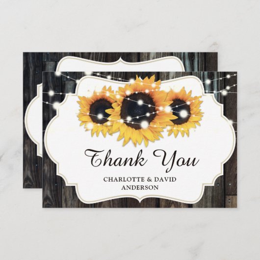 Rustic Wood Sunflower Wedding Bedankkaart (Voorkant / Achterkant)