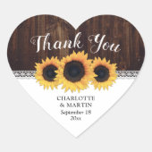 Rustic Wood Sunflower Wedding Bedankt Hart Sticker (Voorkant)