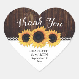 Rustic Wood Sunflower Wedding Bedankt Hart Sticker
