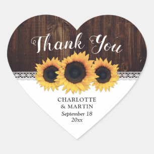 Rustic Wood Sunflower Wedding Bedankt Hart Sticker