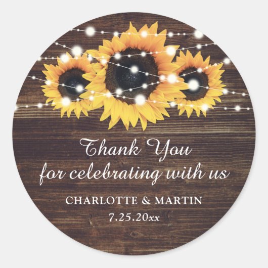 Rustic Wood Sunflower Wedding Bedankt Stickers (Voorkant)