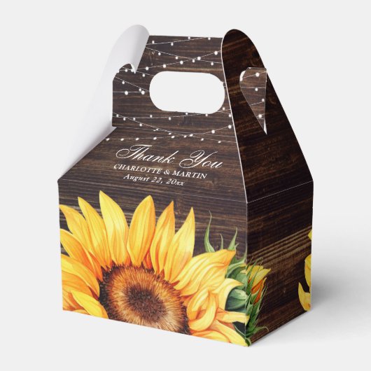 Rustic Wood Sunflower Wedding Favor Box Bedankdoosjes (Achterkant)
