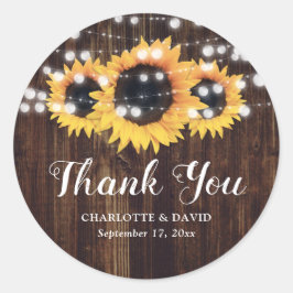 Rustic Wood Sunflower Wedding Favor Ronde Sticker