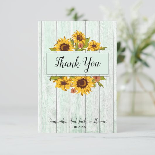 Rustic Wood Sunflower Wedding Hartelijk dank Bedankkaart (Staand voorkant)