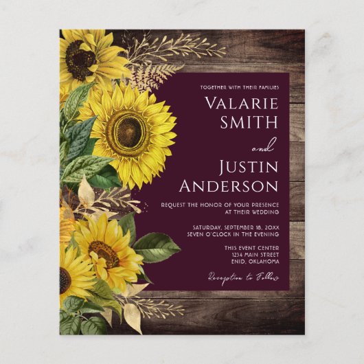 Rustic Wood Sunflower Wedding Invitting Flyer (Voorkant)