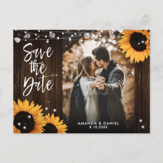 Rustic Wood Sunflower Wedding Photo Save the Date Aankondigingskaart