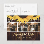 Rustic Wood Sunflower Wedding Photo Save the Date Aankondigingskaart (Voorkant / Achterkant)