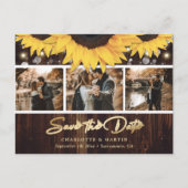 Rustic Wood Sunflower Wedding Photo Save the Date Aankondigingskaart (Voorkant)