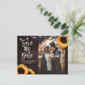 Rustic Wood Sunflower Wedding Photo Save the Date Briefkaart (Staand voorkant)