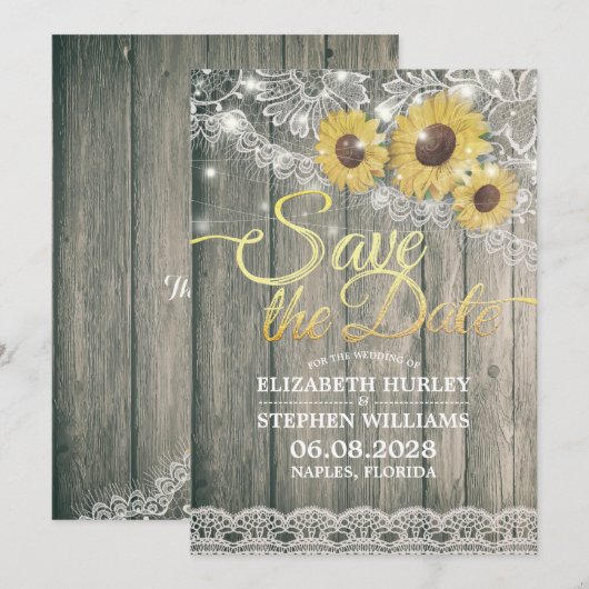 Rustic Wood Sunflower Wedding Save the Date (Voorkant / Achterkant)