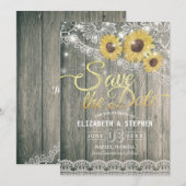 Rustic Wood Sunflower Wedding Save the Date (Voorkant / Achterkant)