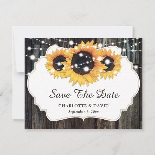 Rustic Wood Sunflower Wedding Save the Date Aankondiging (Voorkant)