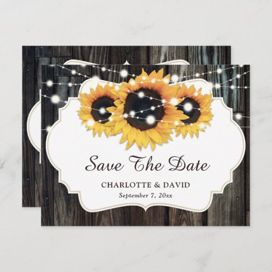 Rustic Wood Sunflower Wedding Save the Date Aankondiging (Voorkant / Achterkant)