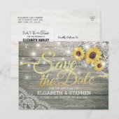 Rustic Wood Sunflower Wedding Save the Date Aankondigingskaart (Voorkant / Achterkant)