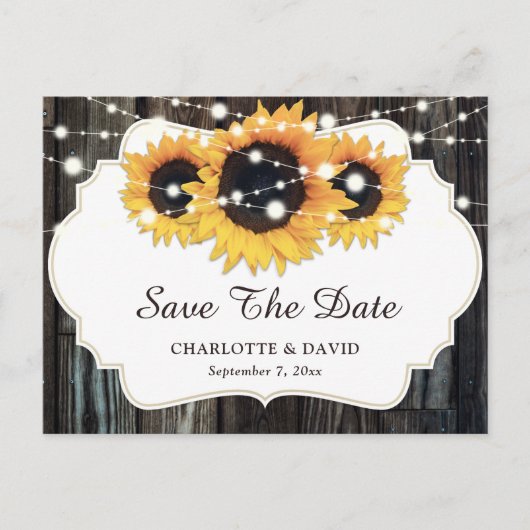 Rustic Wood Sunflower Wedding Save the Date Aankondigingskaart (Voorkant)