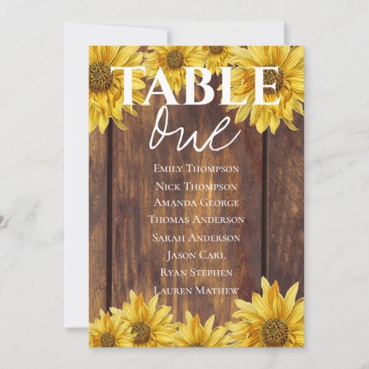 Rustic Wood Sunflower Wedding Table Seating Chart (Voorkant)