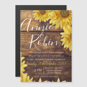 Rustic Wood Sunflower Wedding Thin Magnetic Kaart Magnetische Uitnodiging