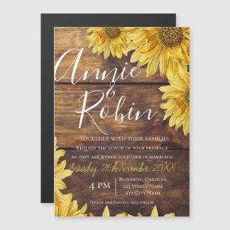 Rustic Wood Sunflower Wedding Thin Magnetic Kaart Magnetische Uitnodiging