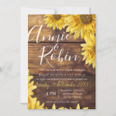 Rustic Wood Sunflower Wedding Thin Magnetic Kaart Magnetische Uitnodiging (Voorkant)