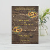 Rustic Wood Sunflower Wedding Uitnodiging (Staand voorkant)