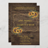 Rustic Wood Sunflower Wedding Uitnodiging (Voorkant / Achterkant)