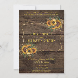 Rustic Wood Sunflower Wedding Uitnodiging