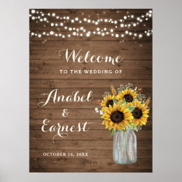 Rustic Wood Sunflower Wedding Welkomstteken Poster