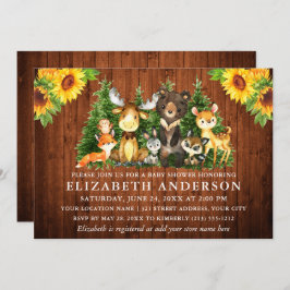 Rustic Wood Sunflower Woodland Animals Shower Kaart