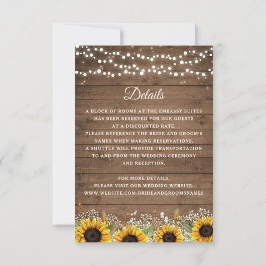 Rustic Wood Sunflower's Breath Wedding Kaart (Voorkant)