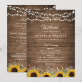 Rustic Wood Sunflower's Breath Wedding Programmakaart (Voorkant / Achterkant)