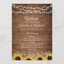 Rustic Wood Sunflower's Breath Wedding Programmakaart