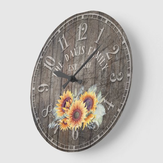 Rustic Wood Sunflowers Custom Grote Klok (Hoek)