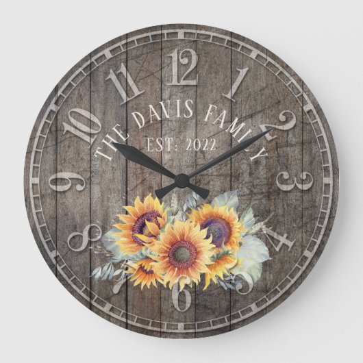 Rustic Wood Sunflowers Custom Grote Klok (Voorkant)