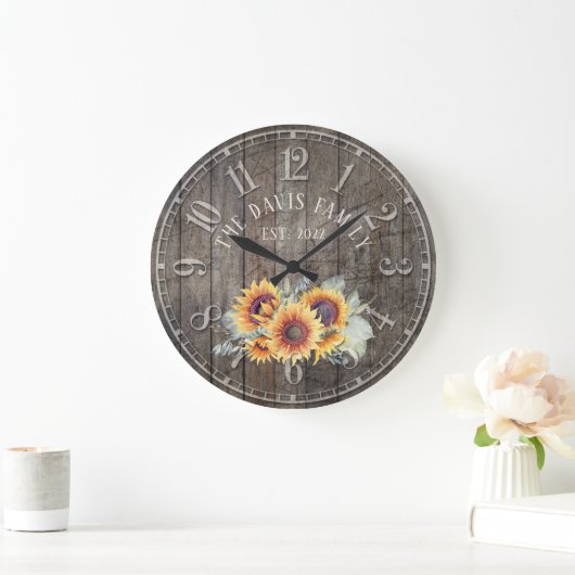 Rustic Wood Sunflowers Custom Grote Klok (Huis)