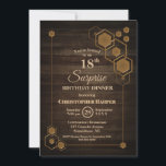 Rustic Wood Surprise 18th Birthday Dinner Party Kaart<br><div class="desc">Rustische houthedraan verrassing 18e feestdag voor de verjaardag met een uniek geometrisch gouden lijst.</div>