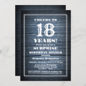 Rustic Wood Surprise 18th Birthday Dinner Party Kaart (Voorkant / Achterkant)