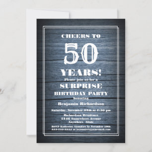 Rustic Wood Surprise 50th Birthday Party Kaart