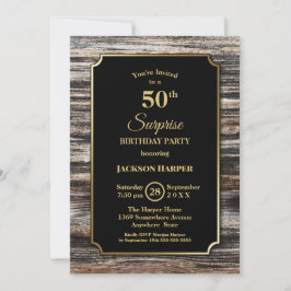 Rustic Wood Surprise 50th Birthday Party Kaart