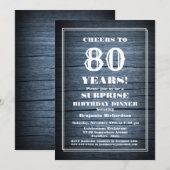 Rustic Wood Surprise 80th Birthday Dinner Party Kaart (Voorkant / Achterkant)